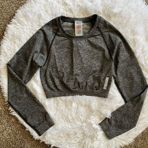 Gymshark Long Sleeve Crop Top Stretchy Womens Size Medium Gray - Picture 1 of 8